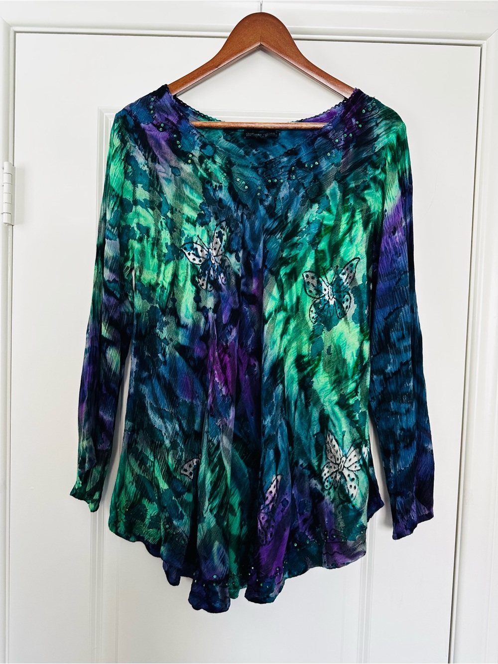 Greater Good Butterfly Tie Dye Beaded Tunic Boho Whimsigoth Size S/M